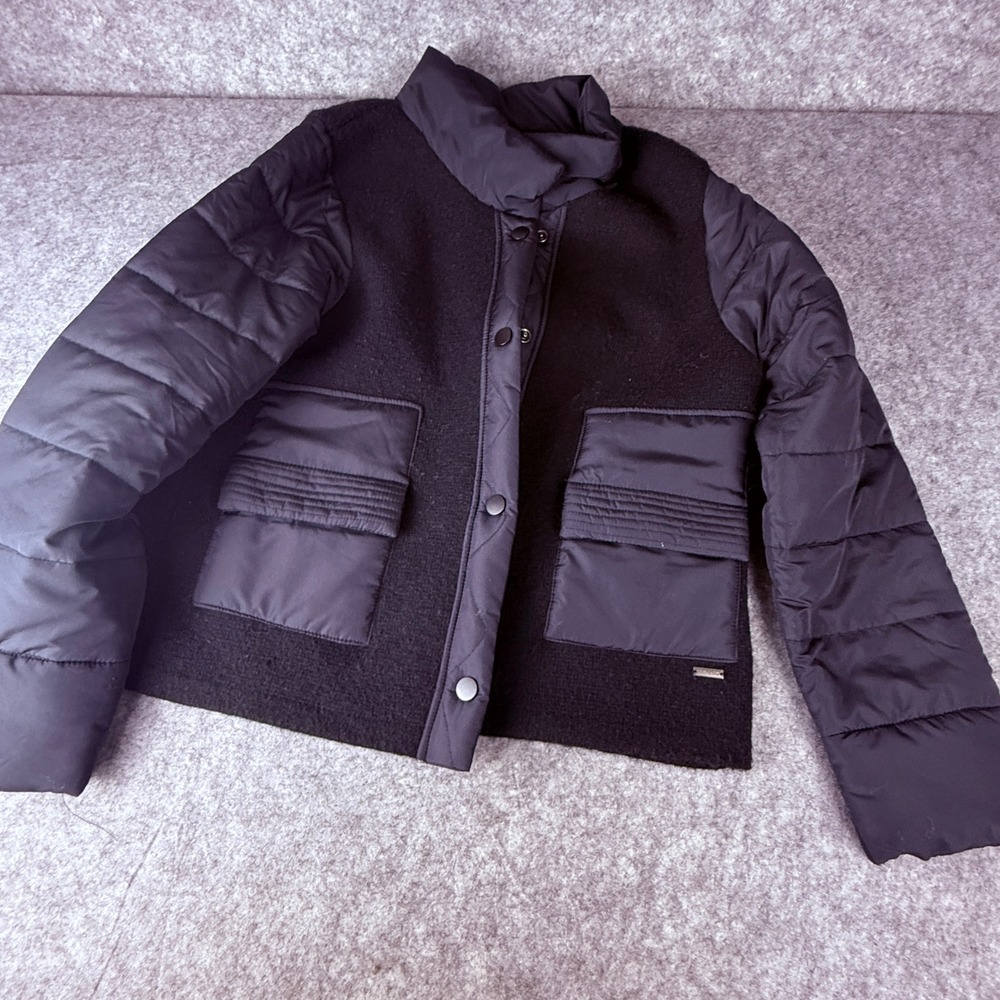 Picadilly Canada Womens Mixed Media Puffer Jacket Black Knit Quilted Coat M